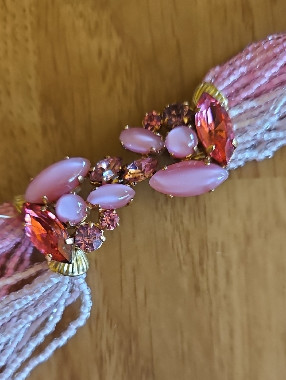 Vintage 1960's Pink Torsade Glass & Jeweled Necklace Gorgeous Clasp for Earrings - Picture 7 of 7